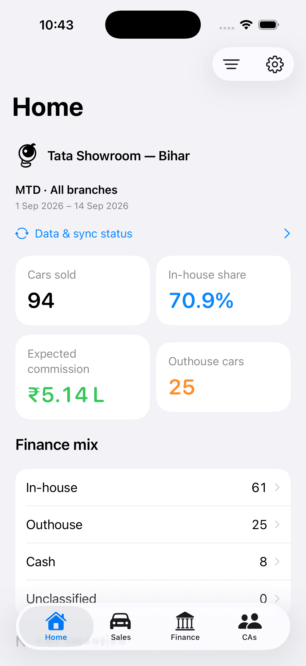 DealerPulse dealership overview on iOS